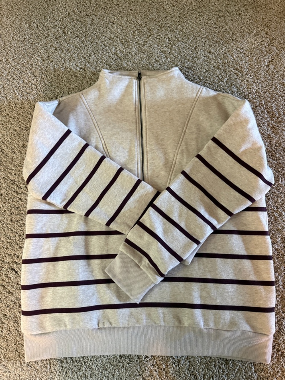 Staccato Cream Sweatshirt with Dark Purple Stripes